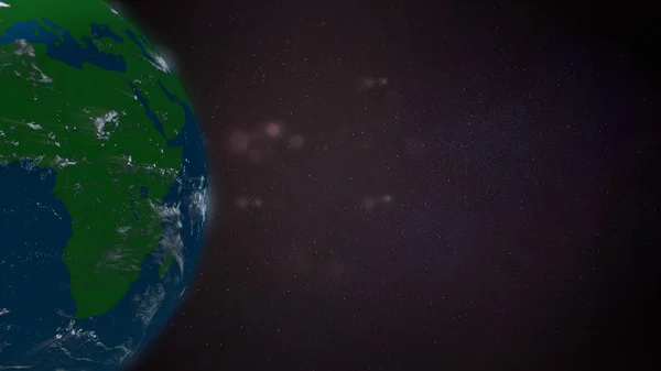 星の画面の横に緑の大陸が回転している抽象的な惑星. — ストック写真