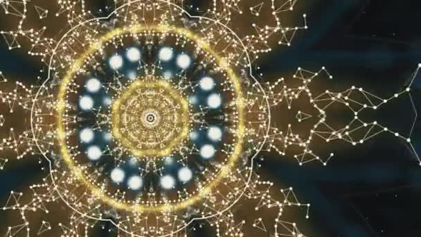 Küresel anomaliler kavramı. Altın çokgen desen hareketinin mavi ve siyah arkaplan üzerinden soyut animasyonu. — Stok video