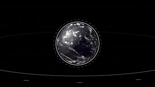 Abstract animation of earth globe and its trajectory appearing over black space. — Stock Video