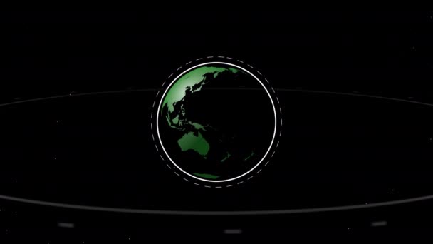 Animation abstraite du globe terrestre et de sa trajectoire apparaissant sur l'espace noir . — Video