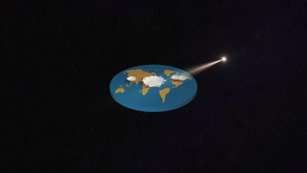 Древняя концепция мифа с планетой Земля, выглядящей как таблетка, освещенная абстрактными солнечными лучами . — стоковое видео