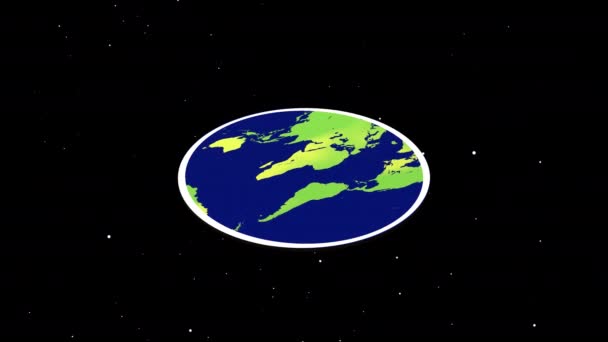 Visualisation d'une vieille croyance en la terre plate se déplaçant sur fond étoilé noir . — Video