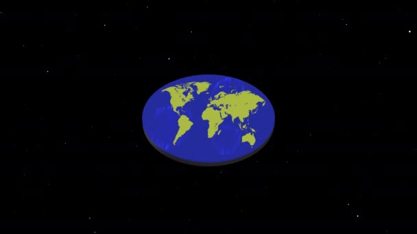 World conspiracy theory concept. Planet Earth flat floating in dark space. — Stock Video