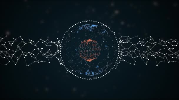 Molekularstruktur aus polygonalen Partikeln in Plexuskapsel über dunkelblauem Hintergrund. — Stockvideo