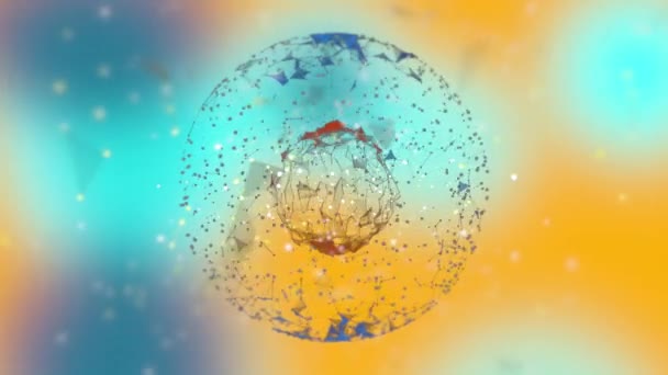 Abstract globe in driehoekige netwerkverbindingen draaiend op kleurrijke achtergrond. — Stockvideo