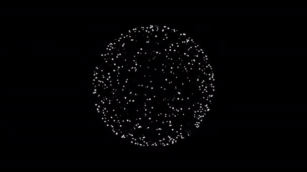 在黑色背景上旋转的极小的白色圆形粒子球. — 图库视频影像