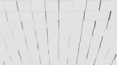 Moving white squares scrolling around while the wall of cubes is coming closer.