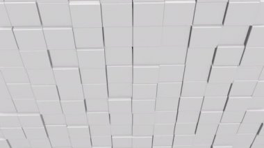 Abstract square geometric surface of minimal white cubic grid pattern, in motion.