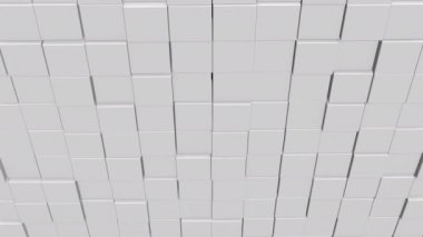 Cubes network with information inside, moving and connecting, forming a cubical wall.