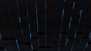 Abstract square geometric surface of minimal black cubic grid pattern, in motion.