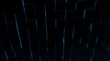 Concept of matrix. Binary code environment in form of cubes wall with information inside, moving up and down.