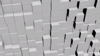 Abstract animation of wall consistiong of white cubes moving forward and backward chaotically.