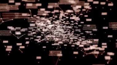 Digital grid and numbers changing in virtual space coming closer, zooming in.