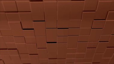 Abstract square geometric surface of minimal brown cubic grid pattern, in motion.
