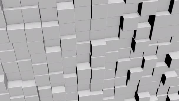 Animación abstracta de la pared consistente en cubos blancos moviéndose hacia adelante y hacia atrás caóticamente . — Vídeo de stock