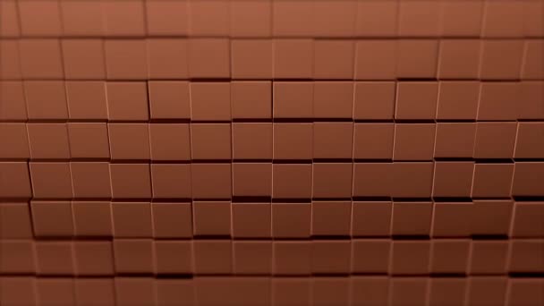 Houten kleur kubussen muur in cascade, draai je om en kom dichterbij onder een aantal manipulaties van een speler. — Stockvideo