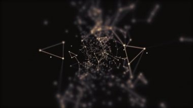 Digital plexus network in virtual space coming closer, zooming out.