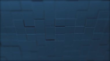 Blue wall of cubes wit a slight tilt forward is coming futher becoming straight.
