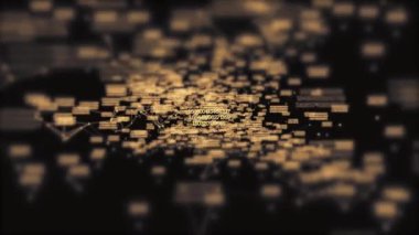 Digital grid and numbers changing in virtual space coming closer, zooming in.