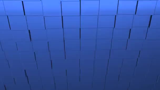 Blauwe vierkanten bewegen rond terwijl de muur van blokjes dichterbij komt. — Stockvideo