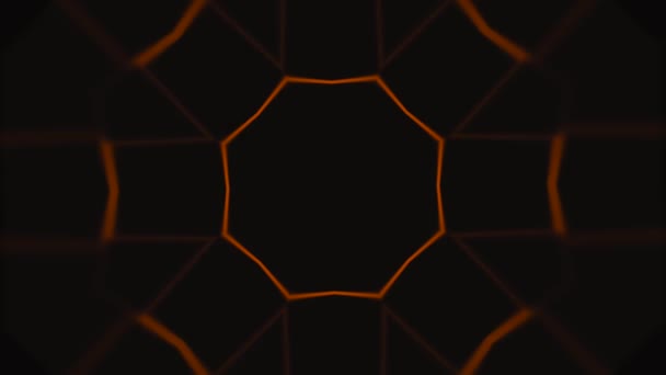 Belle surface polygonale noire et orange se déplaçant en animation 3D transparente .