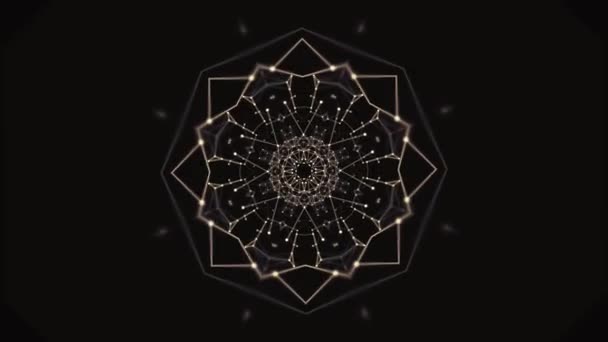 Visualisierung der Aura-Energie. kaleidoskopisches polygonales Muster mit Fokus auf die Mitte im Zoom. — Stockvideo