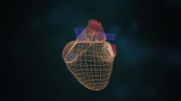 Digital heart icon in lettice style floating over digital background. — Stock Video