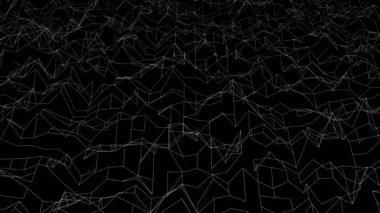 Siyah üzerinde şekil değiştiren parlak geometrik yüzey arkaplanı.