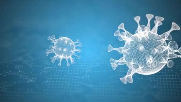 Koncept för kemisk forskning. Två abstrakta molekyler roterande och lysande över blå digital bakgrund. — Stockvideo