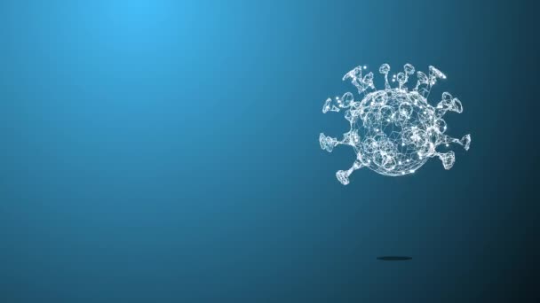 Анімація вірусу або клітини з глибиною польової напівпрозорої геометричної структури, що плаває на синьому фоні з копійкою для тексту або продукту . — стокове відео