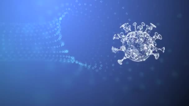 Ιός βακτηρίων ή μικροοργανισμών κυττάρων μικροοργανισμών που κινούνται μέσα από αφηρημένη σήραγγα σε μπλε φόντο. — Αρχείο Βίντεο
