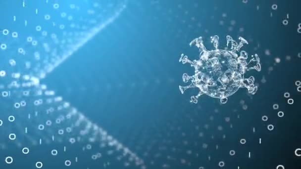 Vírus da bactéria ou germes célula de microrganismo que se move através do túnel de forma quadrada no fundo azul . — Vídeo de Stock