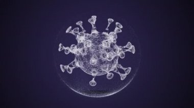 HIV cells flowing in transparent circle against dark blue background. Viral disease concept.