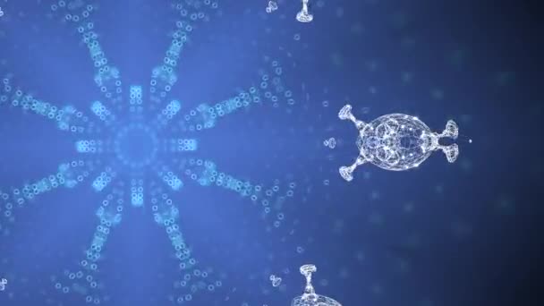 Вирусы и микробы иммунной системы человека движутся по синему экрану. — стоковое видео