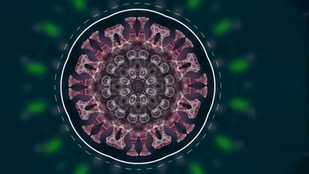 3d animation video of a bacteria in motion inside a glittering circle on a blurred dark green background. — Stock Video