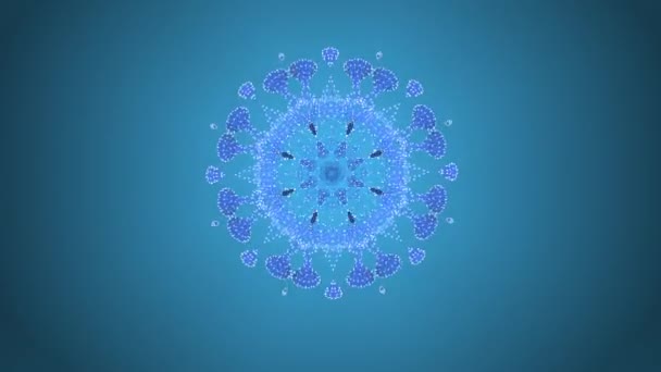 Abstract blue background with animation of flying particles in mosaic patterns as snowflake. — Stock Video