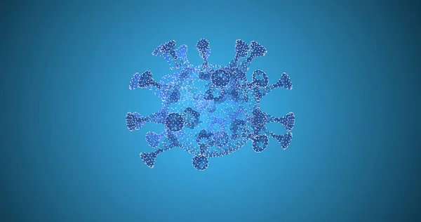 Vírus ou célula com profundidade de campo estrutura geométrica translúcida sobre fundo azul . — Fotografia de Stock