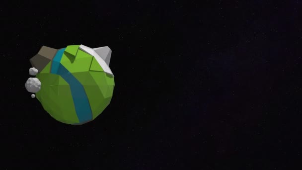 Vista espacial del planeta Tierra en estilo de dibujos animados hacer girar sobre fondo oscuro estrellado . — Vídeo de stock
