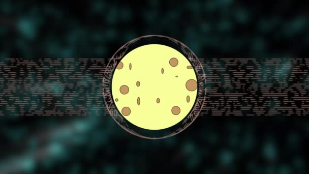 Анімований мультяшний місяць виглядає як сир, перевертаючи розмитий зелений фон боке . — стокове відео