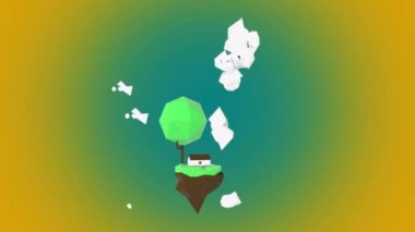 Düşük çokgenli 3D ada arıza fenomeninden kaynaklanıyor ve alfa kanalında sarı-yeşil arkaplan üzerinde dönüyor.