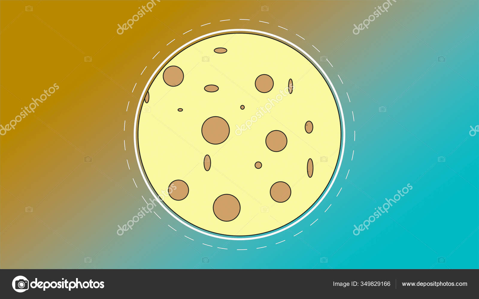 Cartoon moon looking like cheese, turning over bokeh yellow-blue  background. Stock Photo by ©VFX 349829166