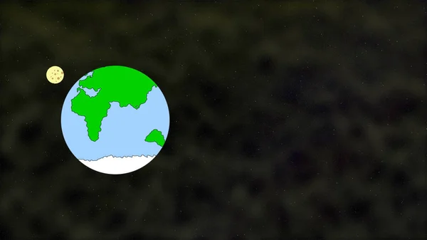 Księżyc orbitujący wokół Ziemi w płaskim stylu kreskówki. — Zdjęcie stockowe