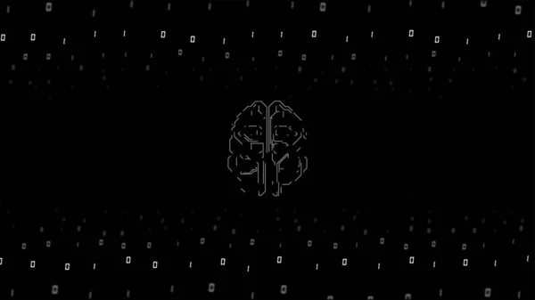 Intellectual property concept. Animated hud brain among glittering numbers over black background.