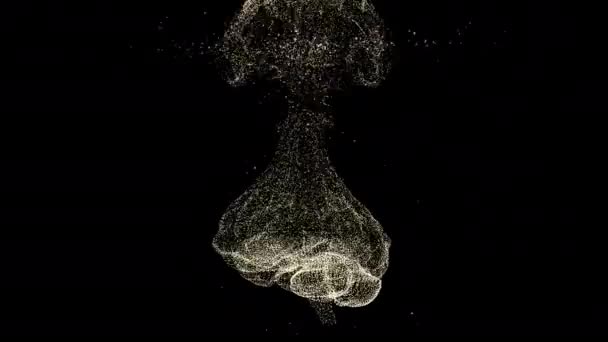 Burza mózgów animacja graficzna z kanałem alfa. Błyszczący mózg pod ciśnieniem, rozpraszający złote cząstki. — Wideo stockowe