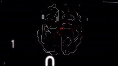 HUD brain data. Futuristic digital frame of the brain structure with red impuses inside and numbers blowing.