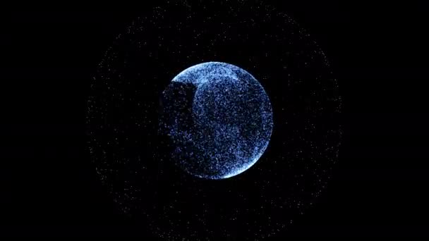 Sfera di plasma di energia blu da minuscola polvere scintillante nel canale alfa su sfondo nero . — Video Stock