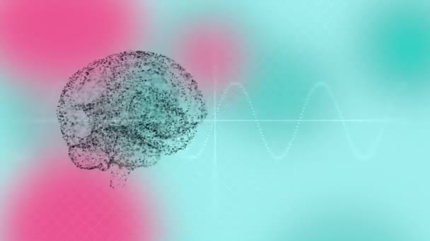Mozek vytváří nové myšlenky rotující v průhledné bublině přes barevné rozostřené pozadí. — Stock video