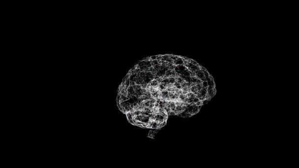 Animated 3d model of human brain rotating over black background and pulsing electrical brainwaves. — Stock Video