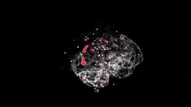Etkilenmiş beyin modeli siyah arka planda bazı parçaları kaybediyor.