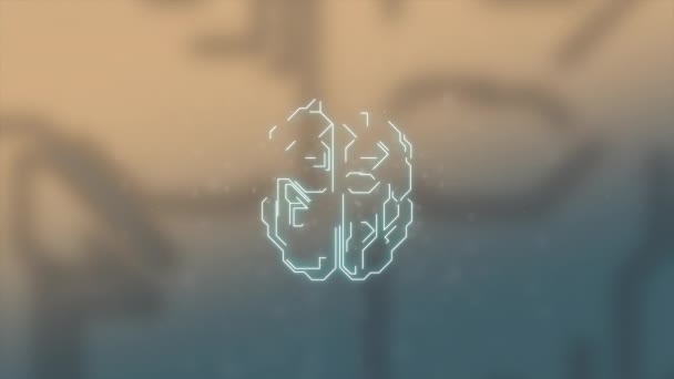 Анімаційна 3d модель людського мозку на світлому розмитому фоні та пульсуючих електричних хвилях мозку . — стокове відео